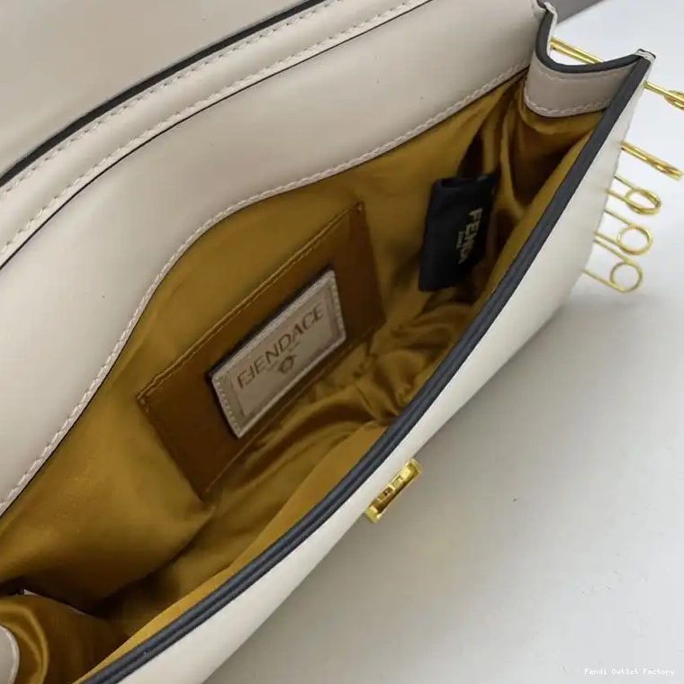 Affordable HOT Bag Fendi Pin Fendace Baguette Brooches with Leather Medium In Calf White 0419